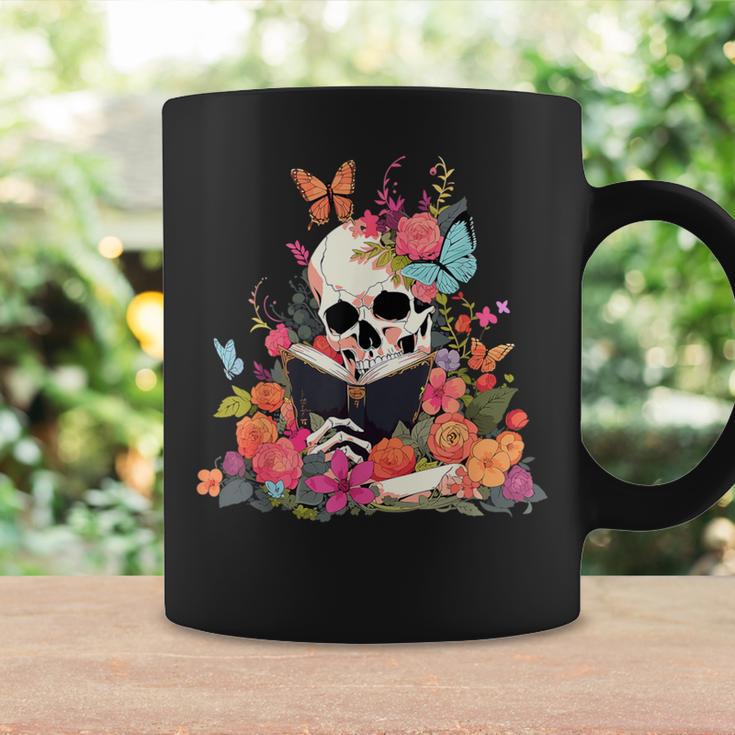 Book Reading Skull Skeleton Flowers Floral Bookish Butterfly Graphic Print Coffee Mug Gifts ideas
