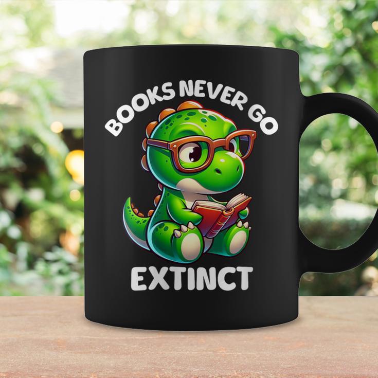 Books Never Go Extinct Reading Dinosaur Bookish Nerdy Graphic Print Coffee Mug Gifts ideas