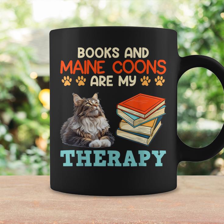 BOOKS AND MAINE COONS ARE MY THERAPY Main Coon Graphic Print Coffee Mug Gifts ideas
