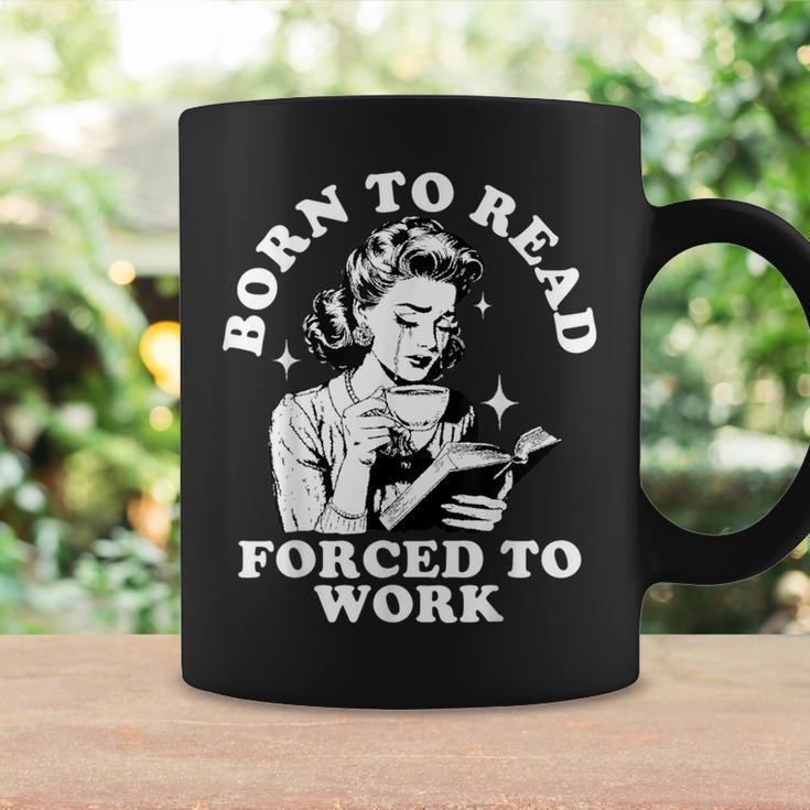 Born To Read Forced To Work Bookworm Librarian Retro Bookish Graphic Print Coffee Mug Gifts ideas