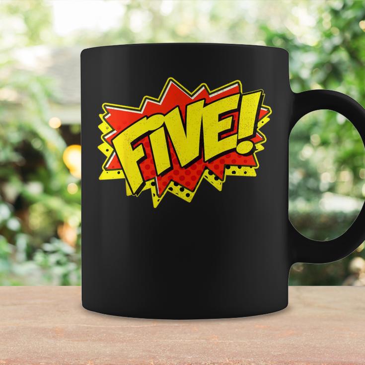 Boy Five Superhero Comic Book Hero 5th Birthday Boy 5 Years Graphic Print Coffee Mug Gifts ideas