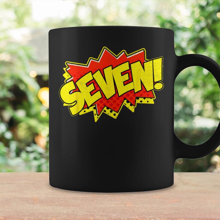 Boy Seven Superhero Comic Book Hero 7th Birthday Boy 7 Years Graphic Print Coffee Mug Gifts ideas
