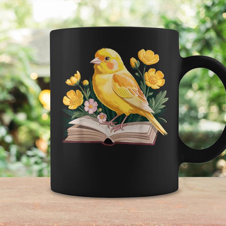 Canary Bird Floral Book Yellow Bird Reading Bookish Teacher Graphic Print Coffee Mug Gifts ideas