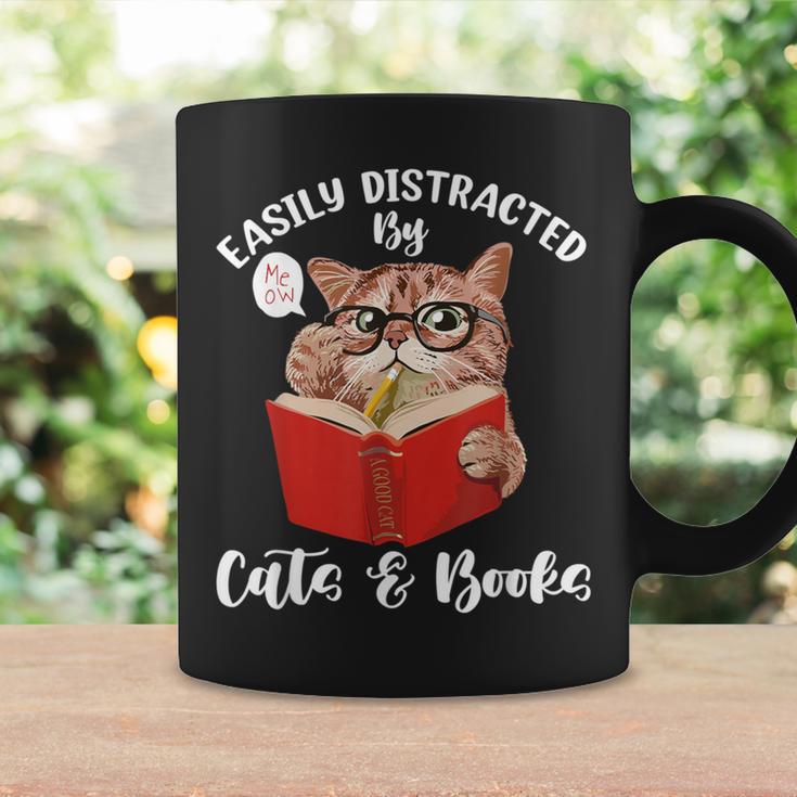 Cat Tshirt Easily Distracted By Cats And Books Cat For Men Women Graphic Print Coffee Mug Gifts ideas