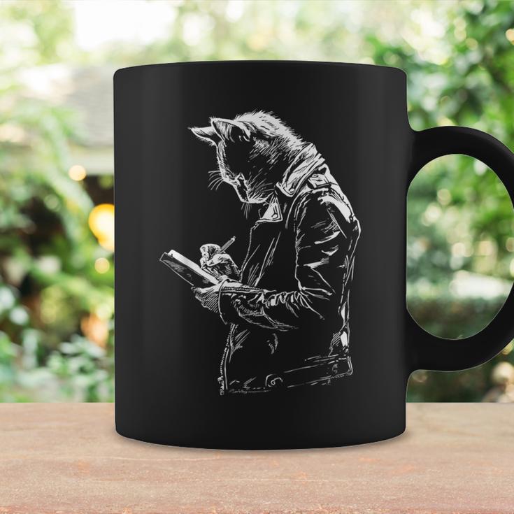 Cat Holds Book Writing Animal Print Motif Drawing Art Cat Graphic Print Coffee Mug Gifts ideas
