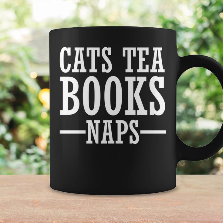 Cat Lover Cats Tea Books Naps Graphic Print Coffee Mug Gifts ideas
