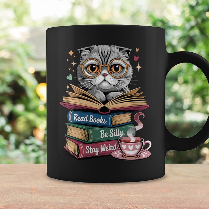 Cat Read Books Be Kind Stay Weird Library Book Lover Graphic Print Coffee Mug Gifts ideas