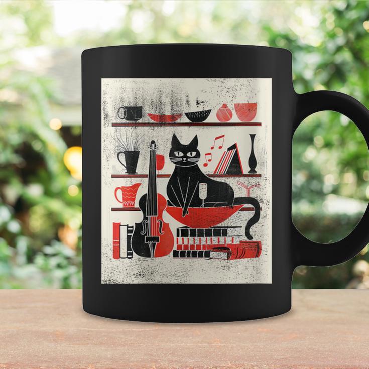 Cats Music Books Lover Essentials Red Retro Silkscreen Graphic Print Coffee Mug Gifts ideas