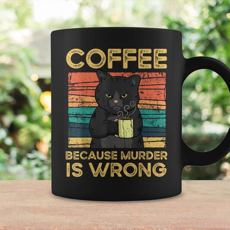 Coffee Because Murder Is Wrong ファニーブラックキャット ビンテージ コーヒーマグ ギフトのアイデア