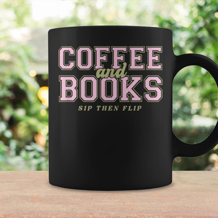 Coffee And Books Sip Then Flip Retro Varsity Reading Graphic Print Coffee Mug Gifts ideas