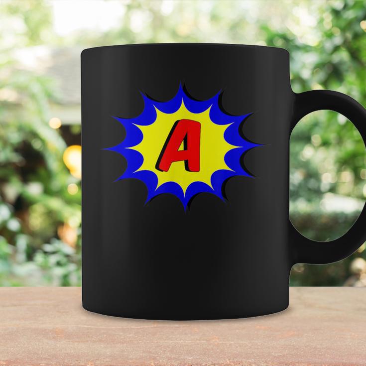 Comic Book Style Monogram Initial Letter A Superhero Graphic Print Coffee Mug Gifts ideas