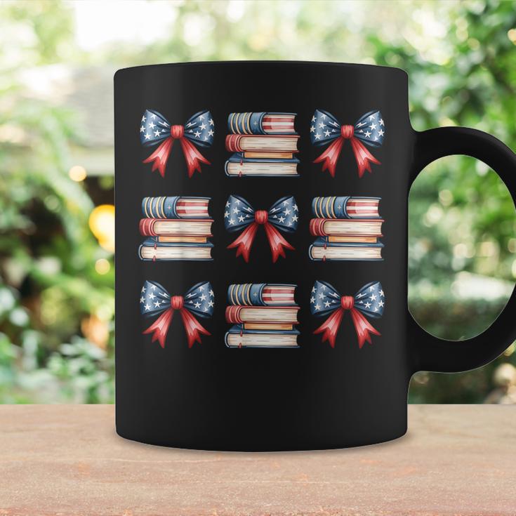 Coquette Bow Book US Flag 4th Of July Librarian Bookworm Graphic Print Coffee Mug Gifts ideas