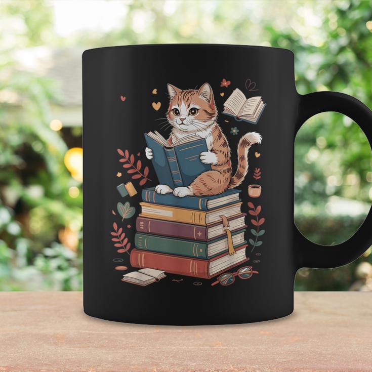 Cute Cat Reading Books With Tea Graphic Print Coffee Mug Gifts ideas