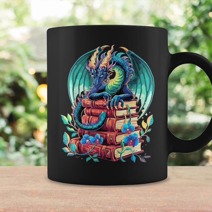 Cute Dragon Books Flower Bookworm Book Lover Graphic Print Coffee Mug Gifts ideas