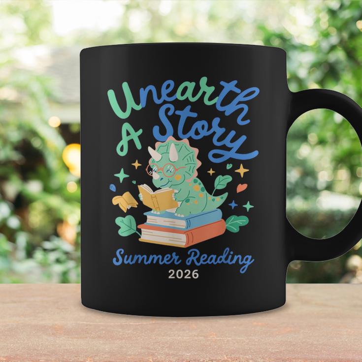 Cute Unearth a Story Triceratops Dinosaur Reading Books Dino Graphic Print Coffee Mug Gifts ideas