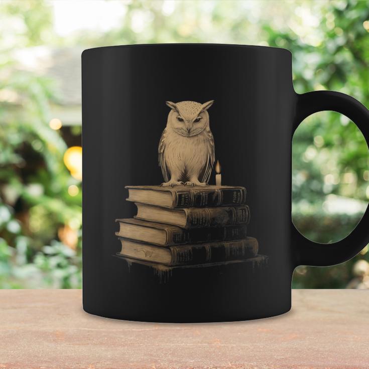Dark Academia Vintage Owl On Books With Candle Library Graphic Print Coffee Mug Gifts ideas