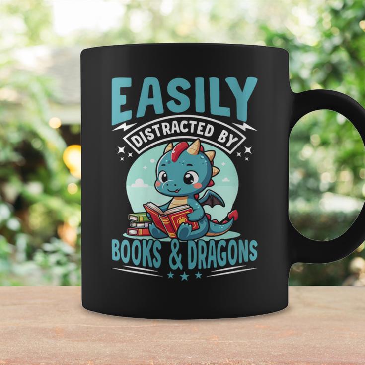Easily Distracted By Books And Dragons Nerds Graphic Print Coffee Mug Gifts ideas