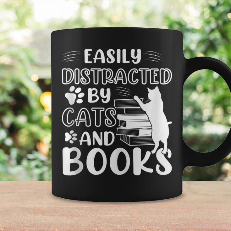 Easily Distracted By Cats And Books Cats & Book Lovers Graphic Print Coffee Mug Gifts ideas