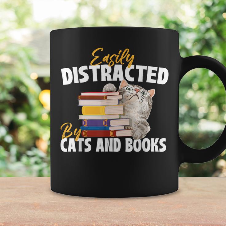 Easily Distracted By Cats And Books Bookworm Pet Lover Graphic Print Coffee Mug Gifts ideas