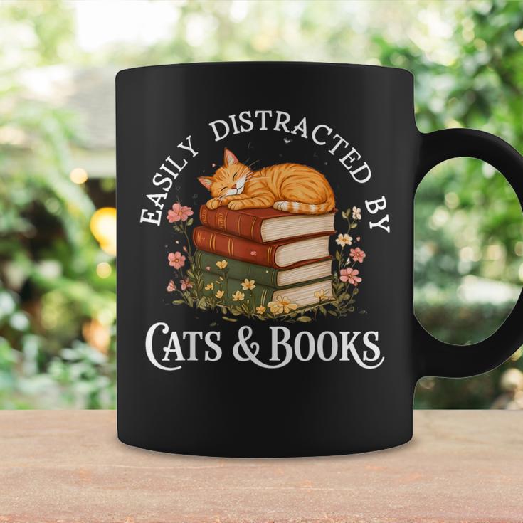 Easily Distracted By Cats And Books Cat And Book Lover Graphic Print Coffee Mug Gifts ideas