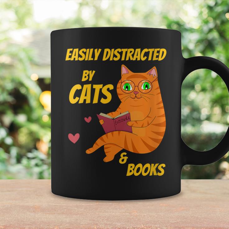 Easily Distracted By Cats And Books For Cat And Book Lover Graphic Print Coffee Mug Gifts ideas
