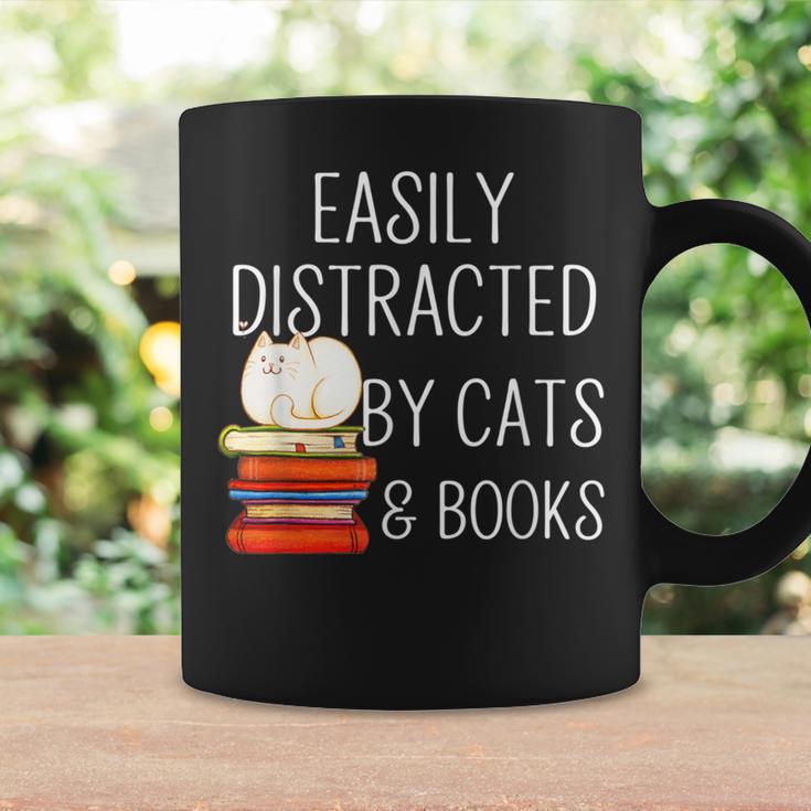 Easily Distracted By Cats And Books Cute Book Lover Graphic Print Coffee Mug Gifts ideas