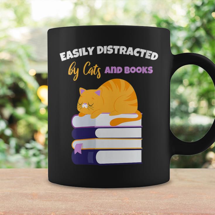 Easily Distracted Cats And Books Cute Cat Book Lover Graphic Print Coffee Mug Gifts ideas