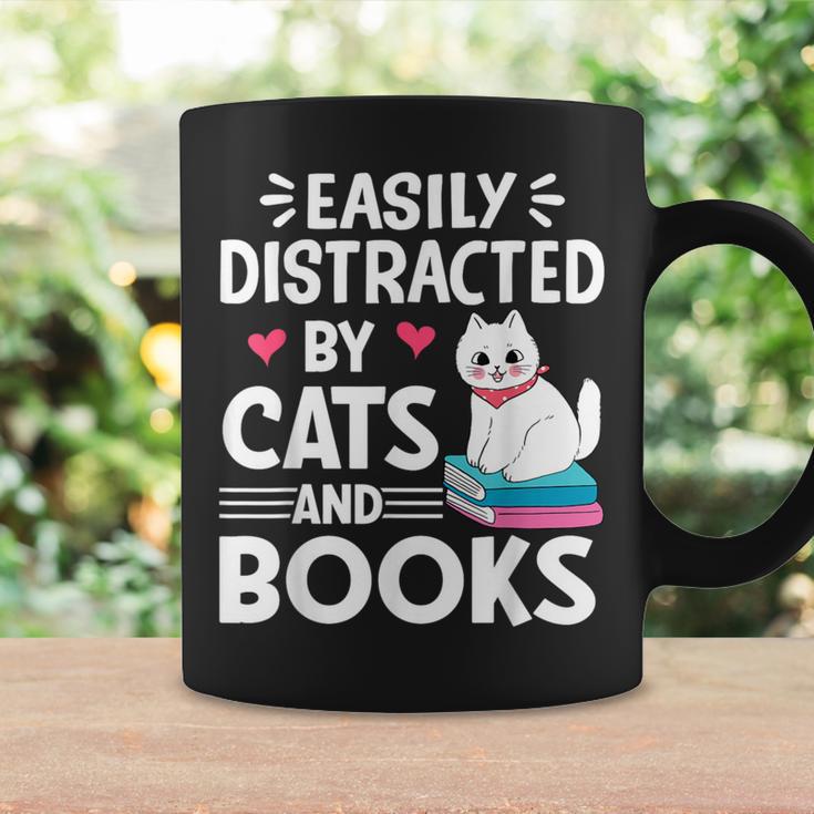 Easily Distracted By Cats And Books Cute Cat And Book Lovers Graphic Print Coffee Mug Gifts ideas