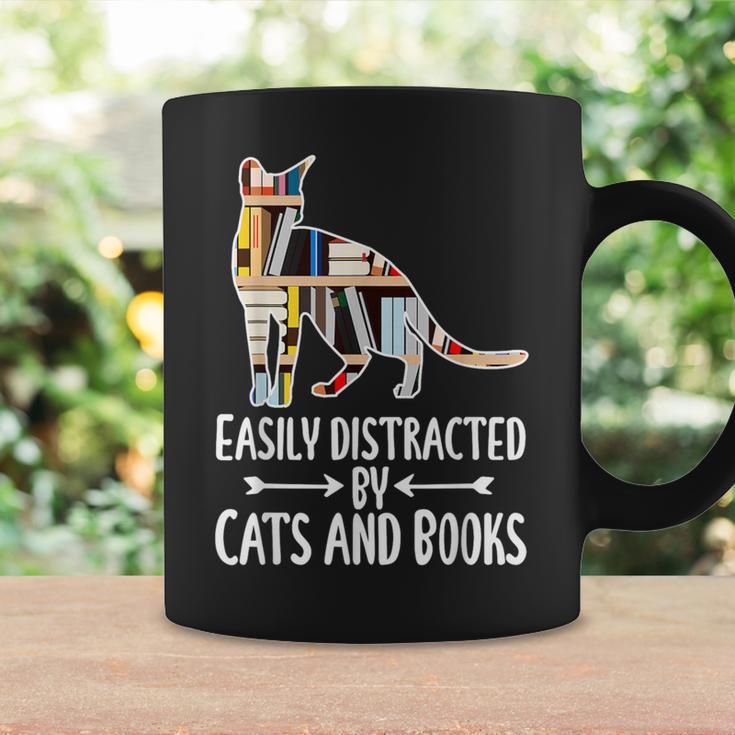Easily Distracted By Cats And Books Reader Cat Lovers For Men Women Girls Kids Graphic Print Coffee Mug Gifts ideas
