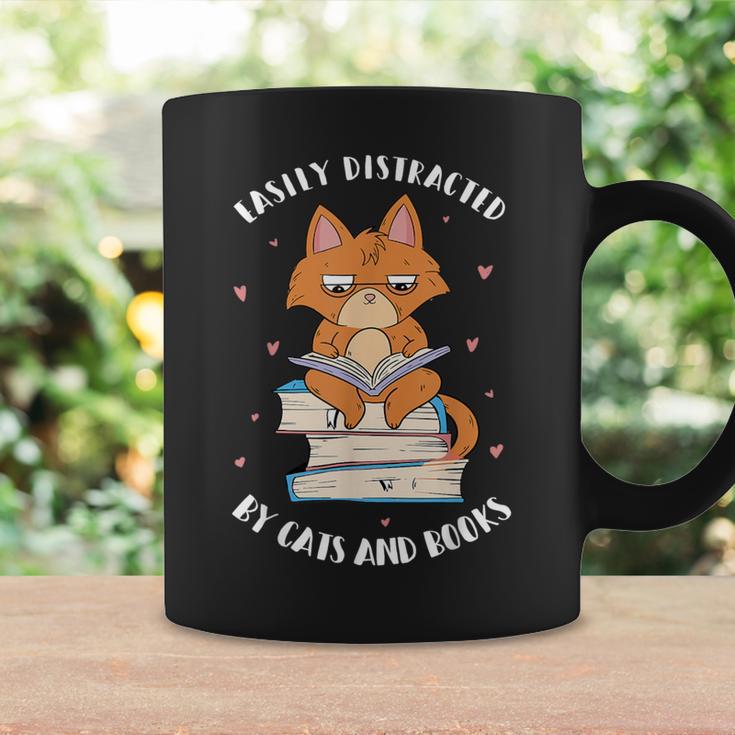 Easily Distracted By Cats And Books Shirts Book Lover Graphic Print Coffee Mug Gifts ideas
