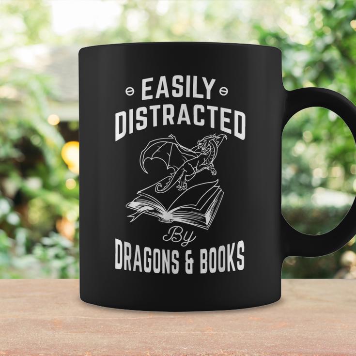 Easily Distracted By Dragons & Books Book Lover Graphic Print Coffee Mug Gifts ideas