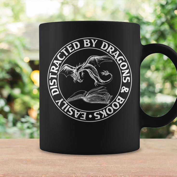 Easily Distracted By Dragons & Books Book Lover Fantasy Graphic Print Coffee Mug Gifts ideas