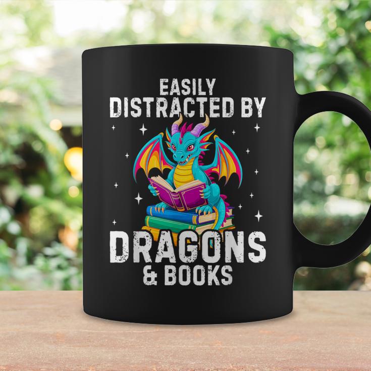 Easily Distracted By Dragons & Books Bookworm Library Graphic Print Coffee Mug Gifts ideas