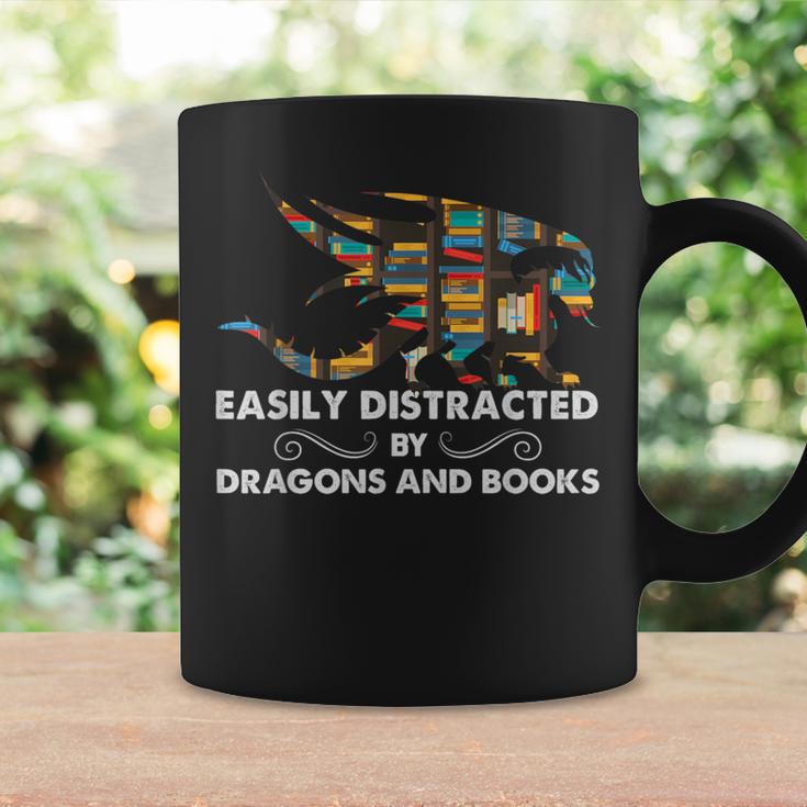 Easily Distracted By Dragons & Books Cool Reading Books Graphic Print Coffee Mug Gifts ideas