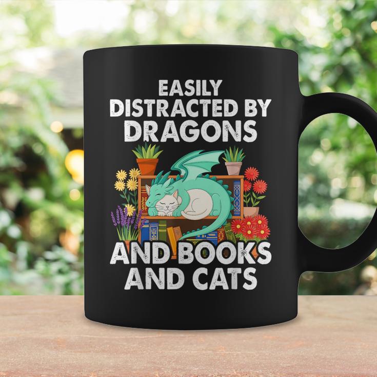 Easily Distracted By Dragons Books Cats Fantasy Book Lover Graphic Print Coffee Mug Gifts ideas