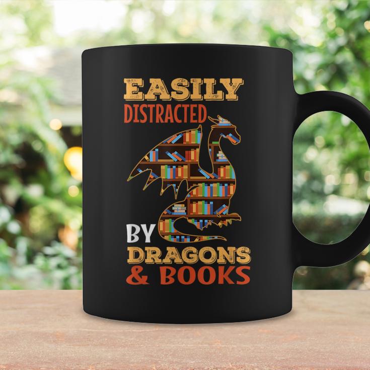 Easily Distracted By Dragons And Books Dragon Lover Mythical Graphic Print Coffee Mug Gifts ideas