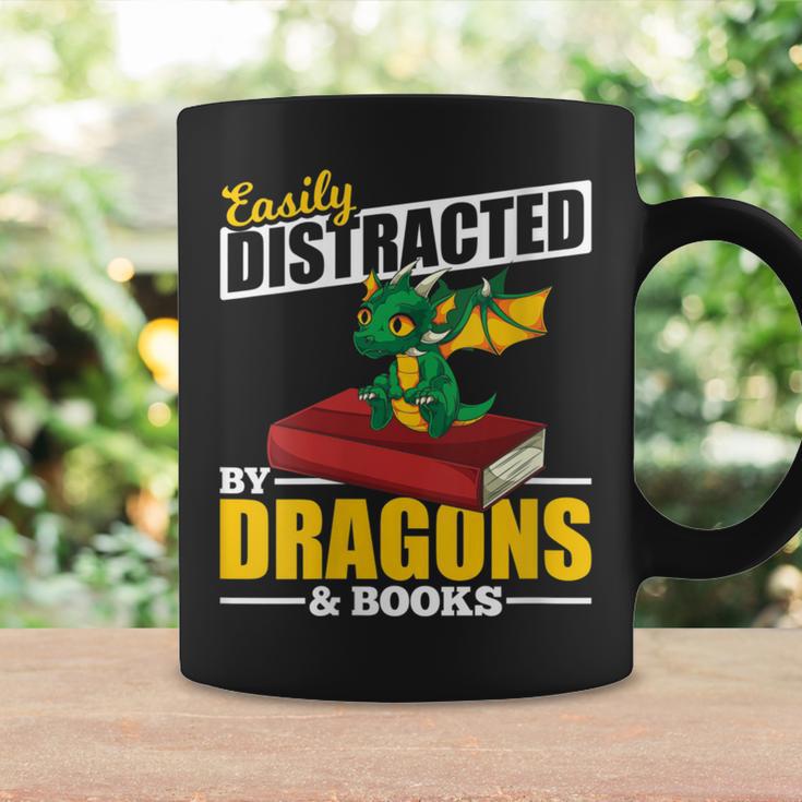 Easily Distracted By Dragons And Books Reading Book Dragon Graphic Print Coffee Mug Gifts ideas