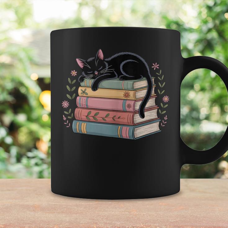 Floral Cat Sleeping On Books Graphic Print Coffee Mug Gifts ideas