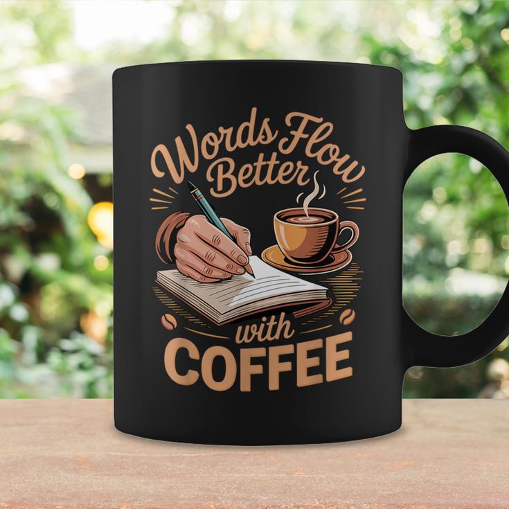 Words Flow Better Caffeine Coffee Drinker Book Writer Graphic Print Coffee Mug Gifts ideas