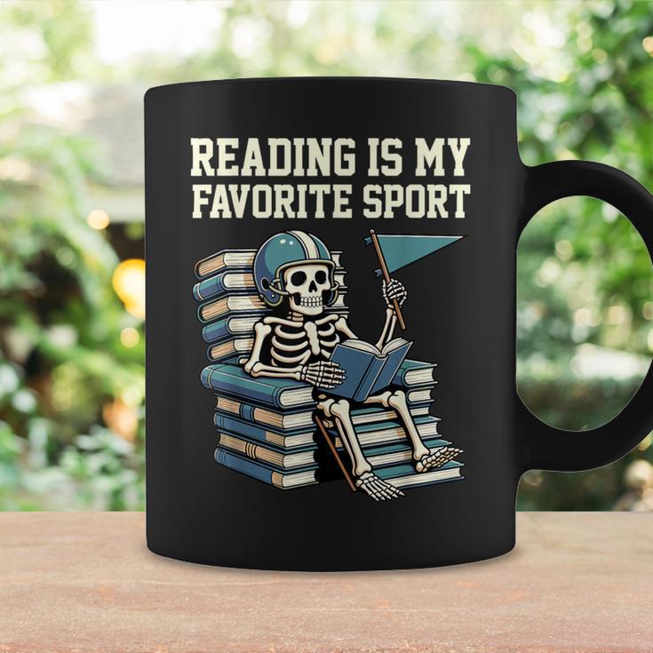 Football Skeleton Reading On Book Stack Graphic Print Coffee Mug Gifts ideas