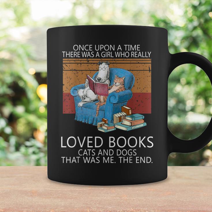 A Girl Who Loves Books Cats And Dogs Cat Book Reading Graphic Print Coffee Mug Gifts ideas