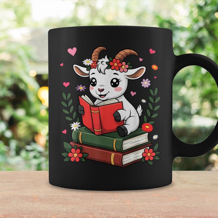 Goat Reading Book Graphic With Floral Graphic Print Coffee Mug Gifts ideas