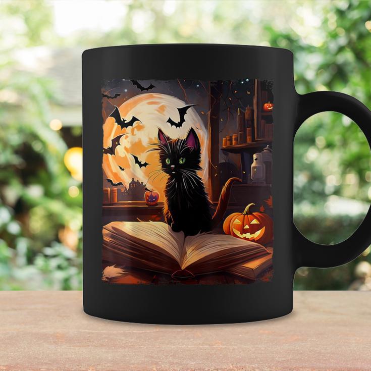 Halloween Cat Reading Books Spooky Cat Reader Teachers Graphic Print Coffee Mug Gifts ideas