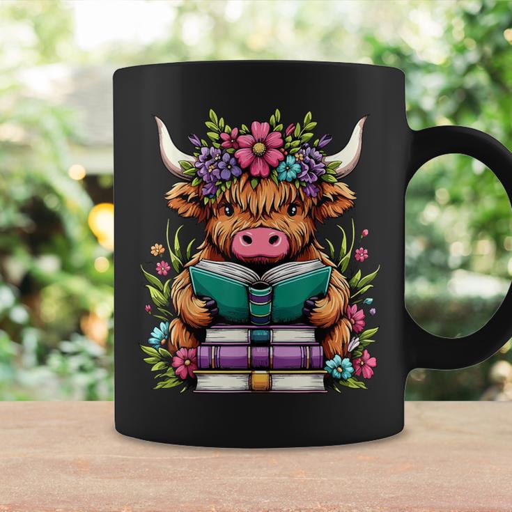 Highland Cow Book Floral Bookworm Graphic Print Coffee Mug Gifts ideas