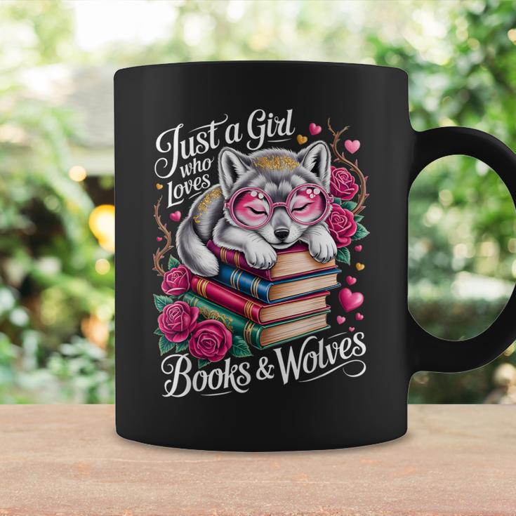 Just A Girl Who Loves Books And Wolves Cute Reading Nerd Graphic Print Coffee Mug Gifts ideas