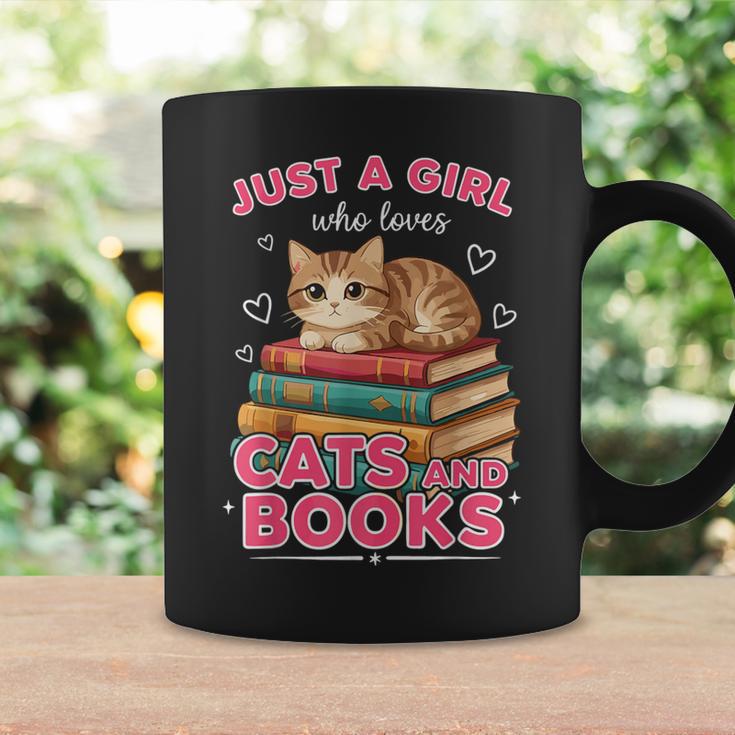Just A Girl Who Loves Cats & Books Shirt Women Bookworm Graphic Print Coffee Mug Gifts ideas