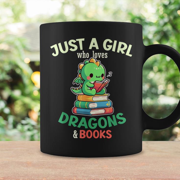Just a Girl Who Loves Dragons & Books Book Lover Kids Nerd Graphic Print Coffee Mug Gifts ideas