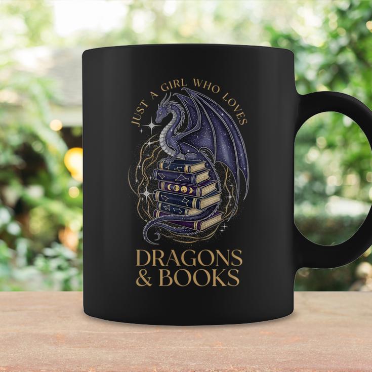 Just a Girl Who Loves Dragons & Books Women Dragon Bookish Graphic Print Coffee Mug Gifts ideas