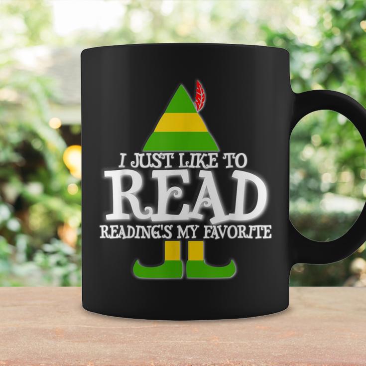 I Just Like To Read READING ELF Book Lover Christmas Holiday Graphic Print Coffee Mug Gifts ideas