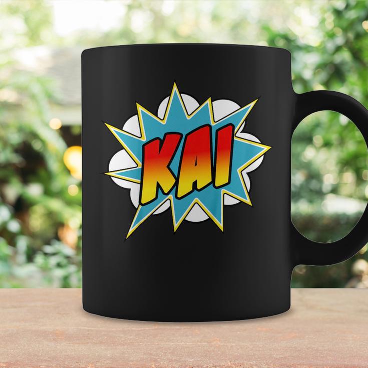 Kids Boys Kai Name Personalized Comic Book Superhero Graphic Print Coffee Mug Gifts ideas